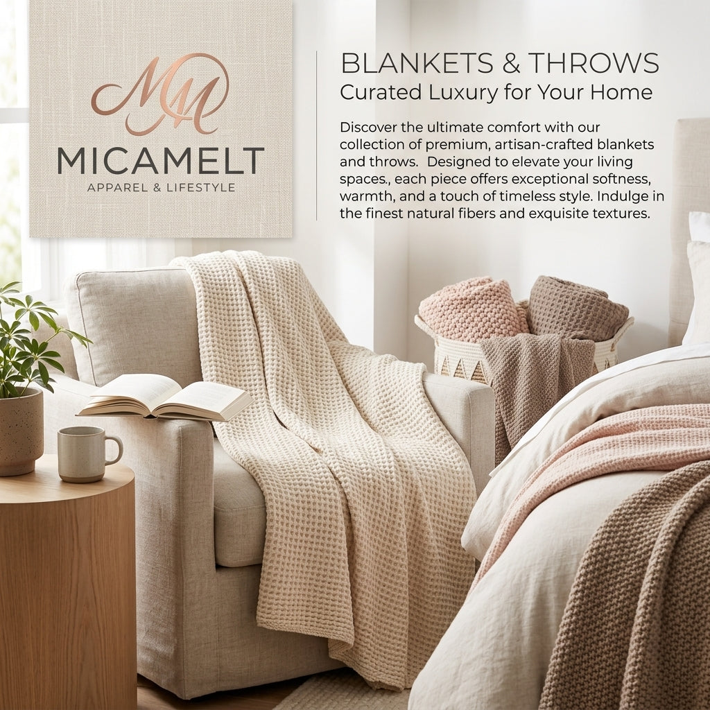 MicaMelt™ Soft-Blend Knitted Throw Blanket (with Anti-Fray Ribbed Edges & Non-Slip Textured Weave)